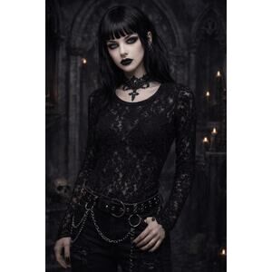 Womens Y2K Lace Sheer Open Knit Fairy Grunge Fitted Top XS Witchy Whimsigoth